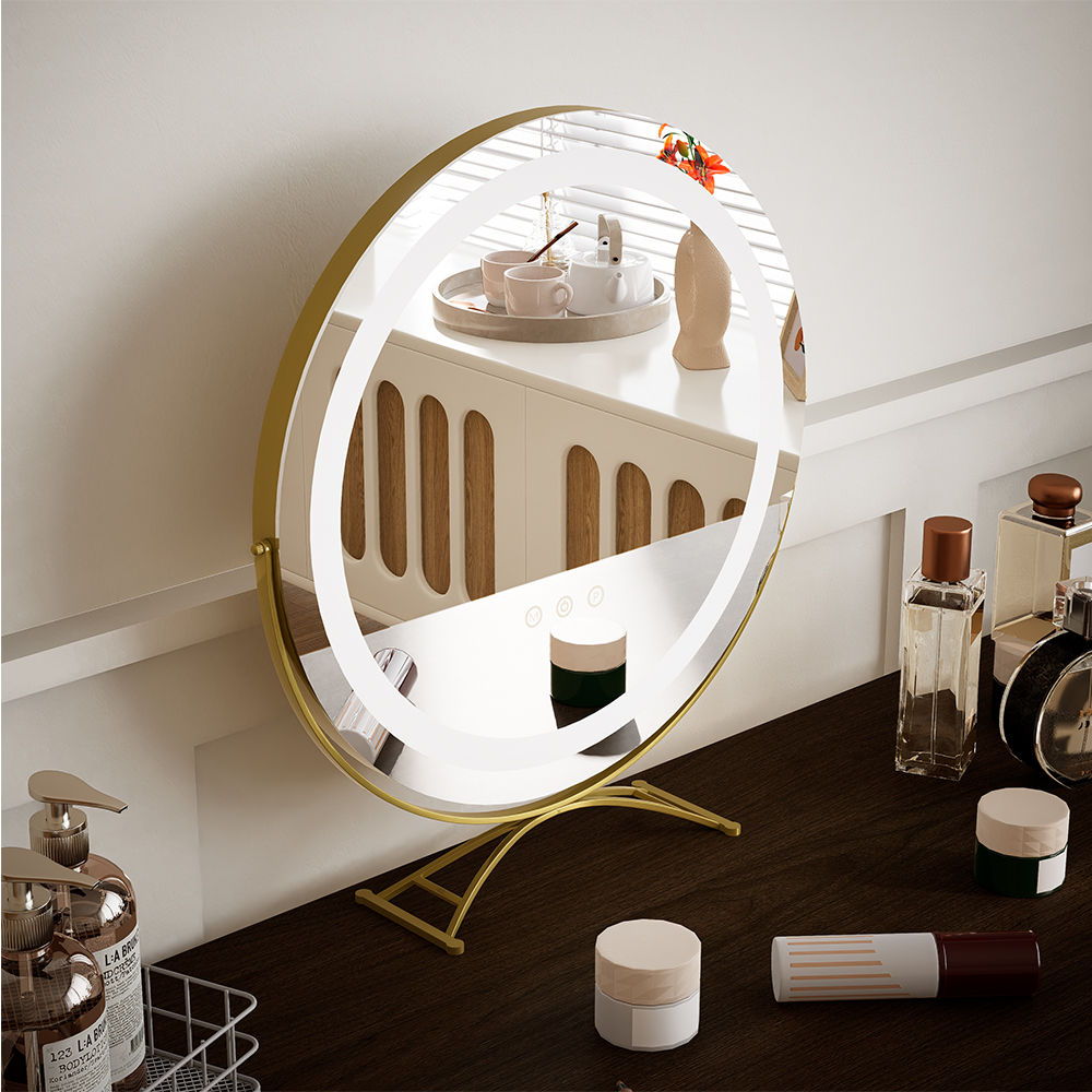 Circular Mirror Beige MDF Makeup Vanities