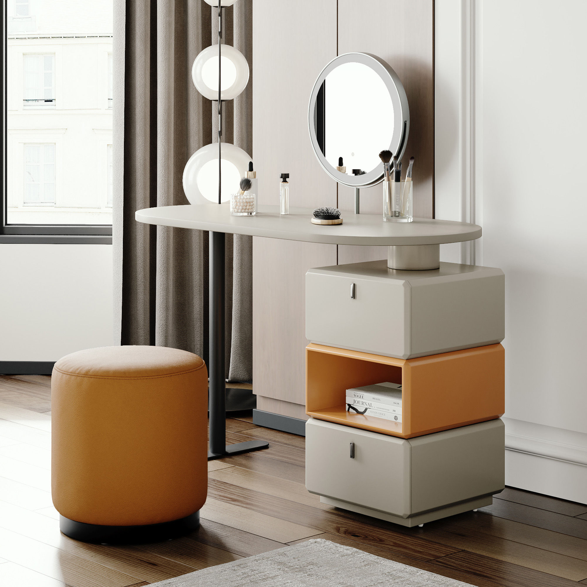 with Storage Gray MDF Makeup Vanities