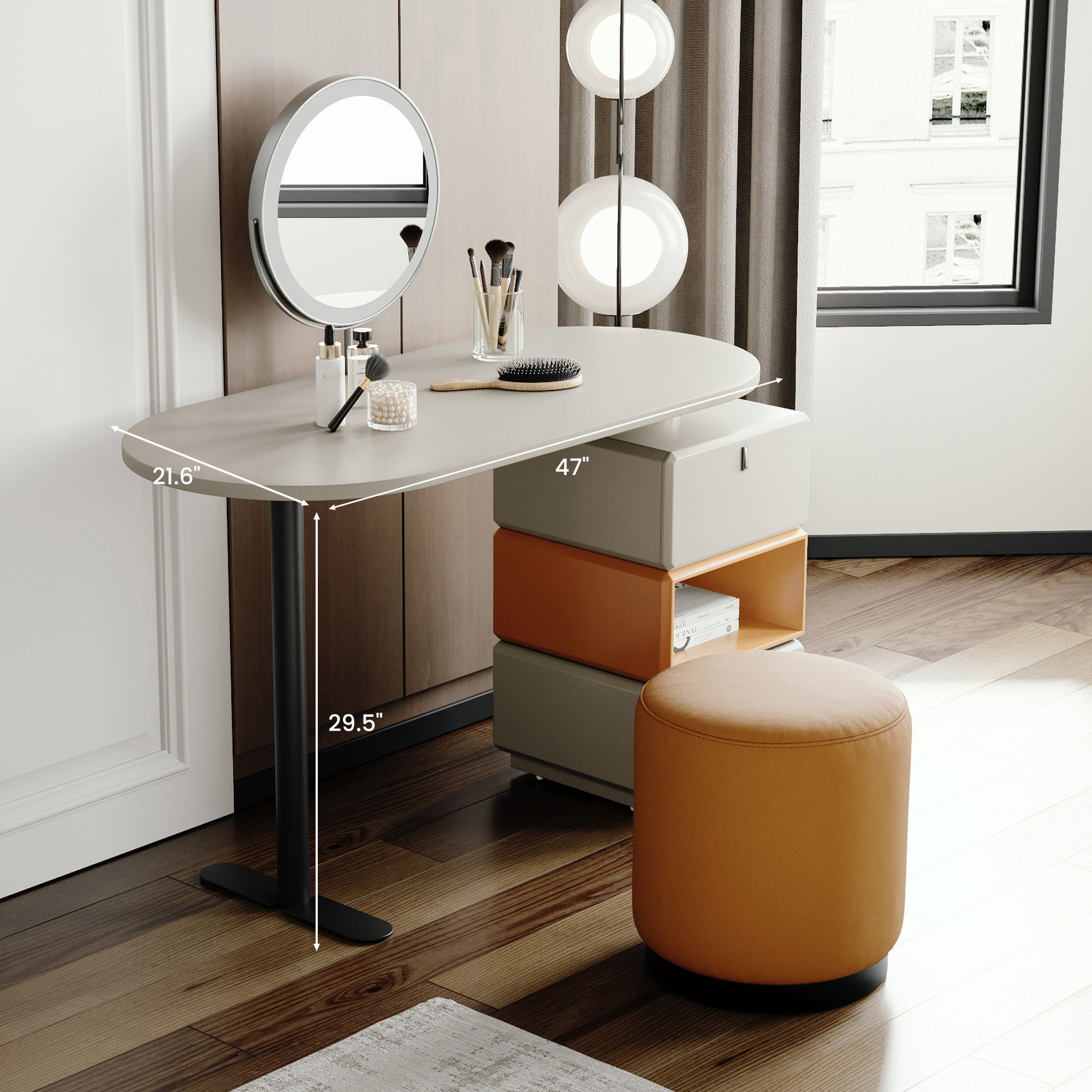 with Chairs Gray MDF Makeup Vanities
