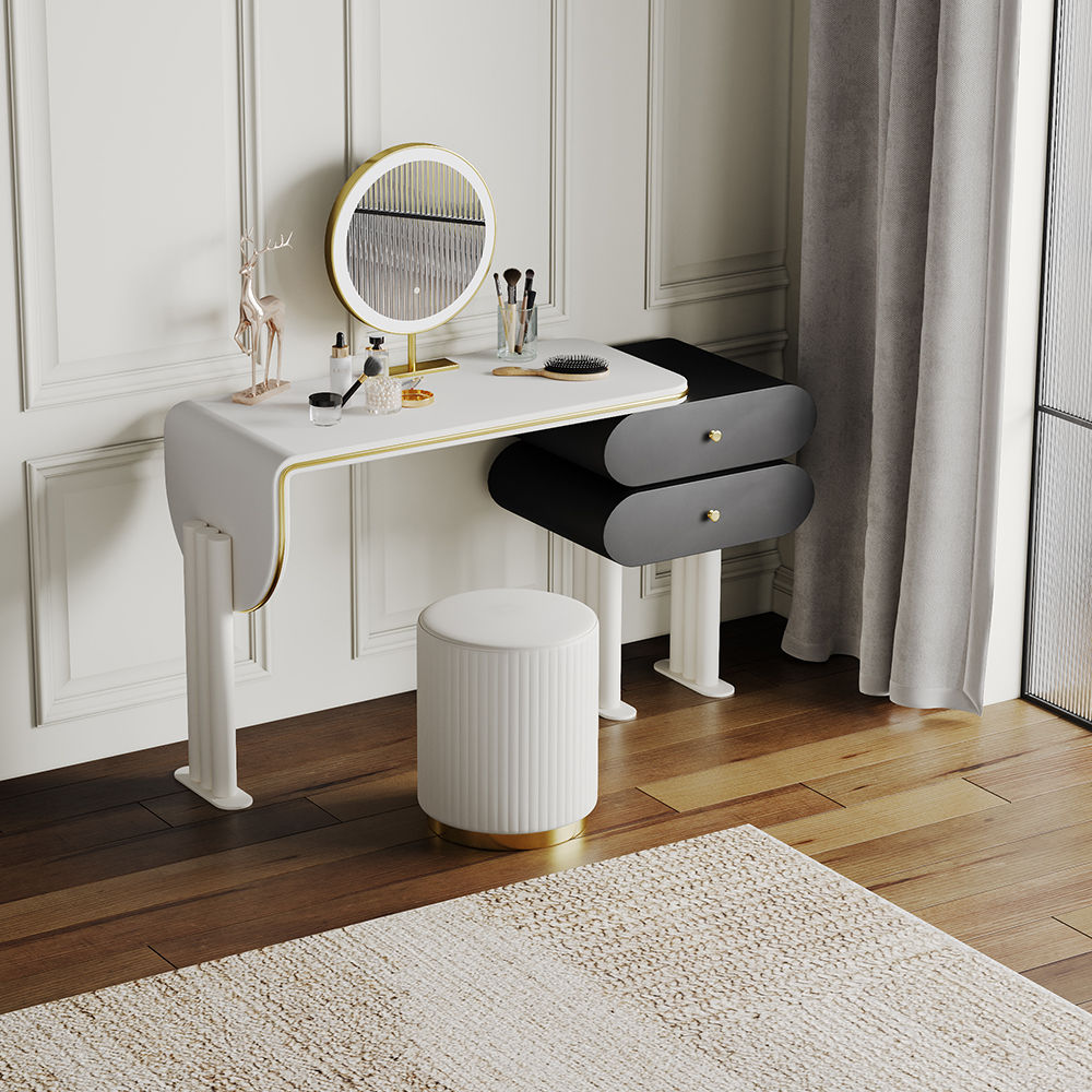 Partly Assemble White & Black Plywood Makeup Vanities