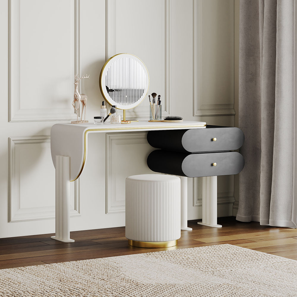 with Chairs White & Black Plywood Makeup Vanities