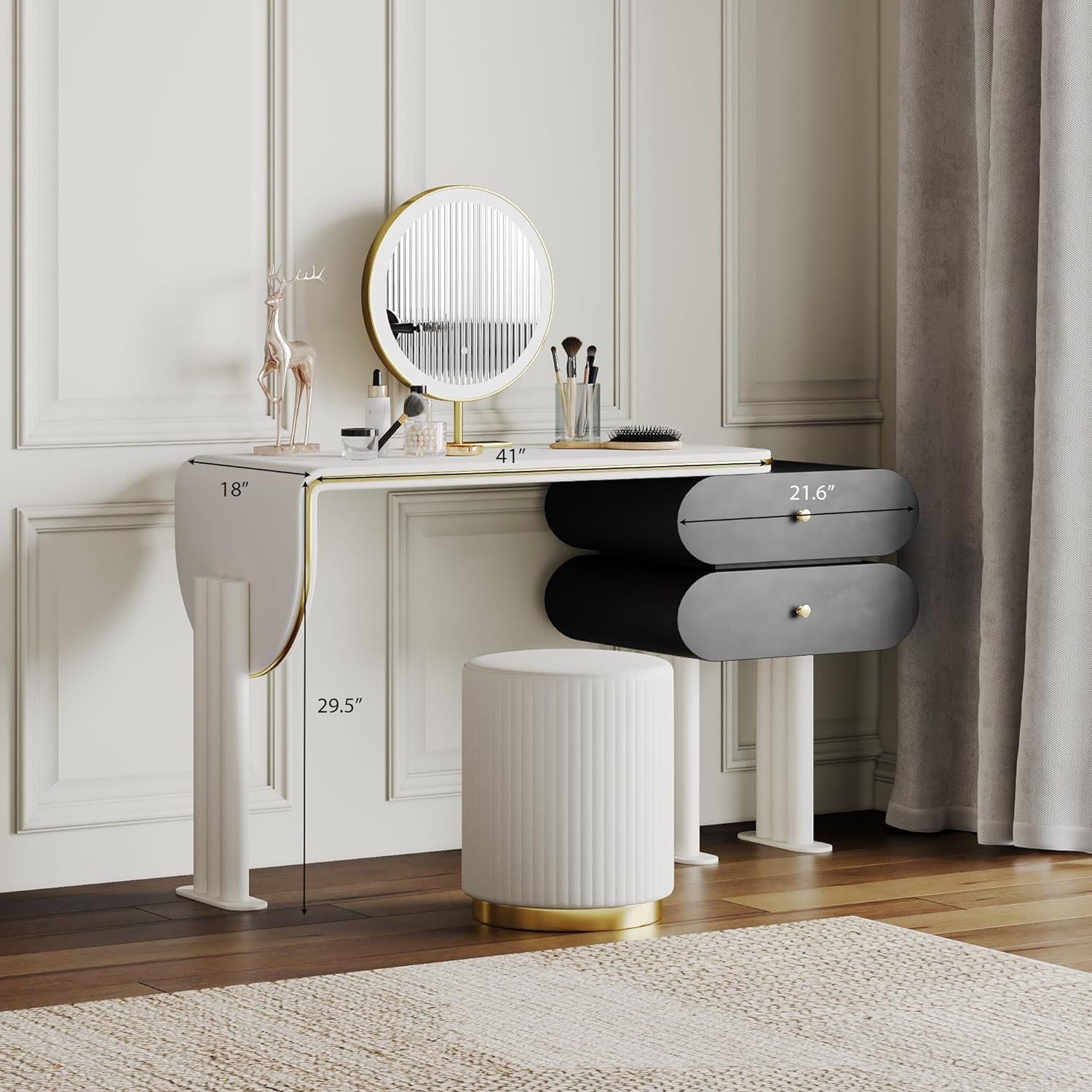 with Drawers White & Black Plywood Makeup Vanities