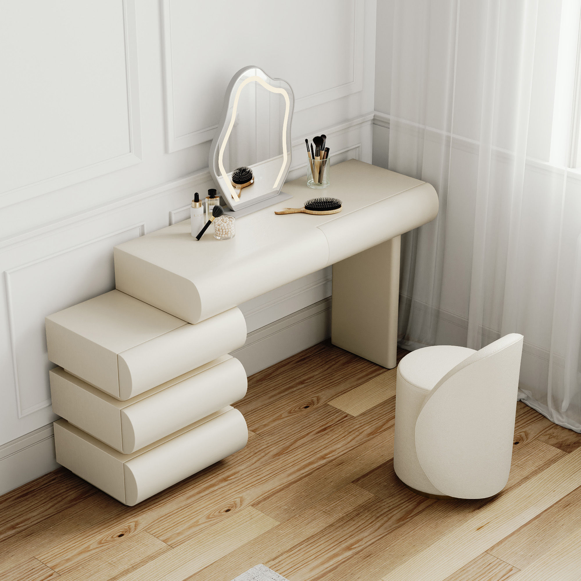 Cloud Mirror White Wood Makeup Vanities