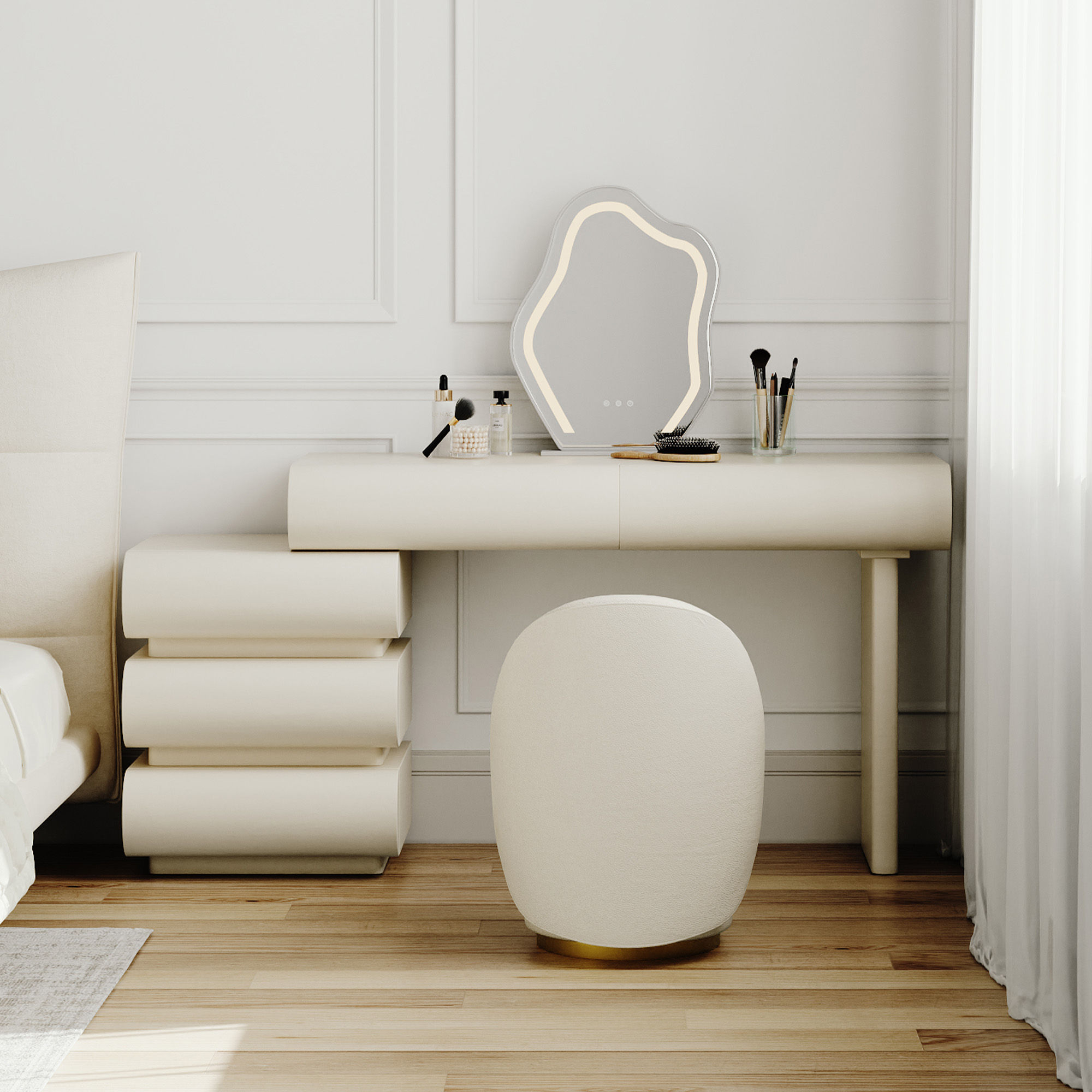 Cloud Mirror White Wood Makeup Vanities