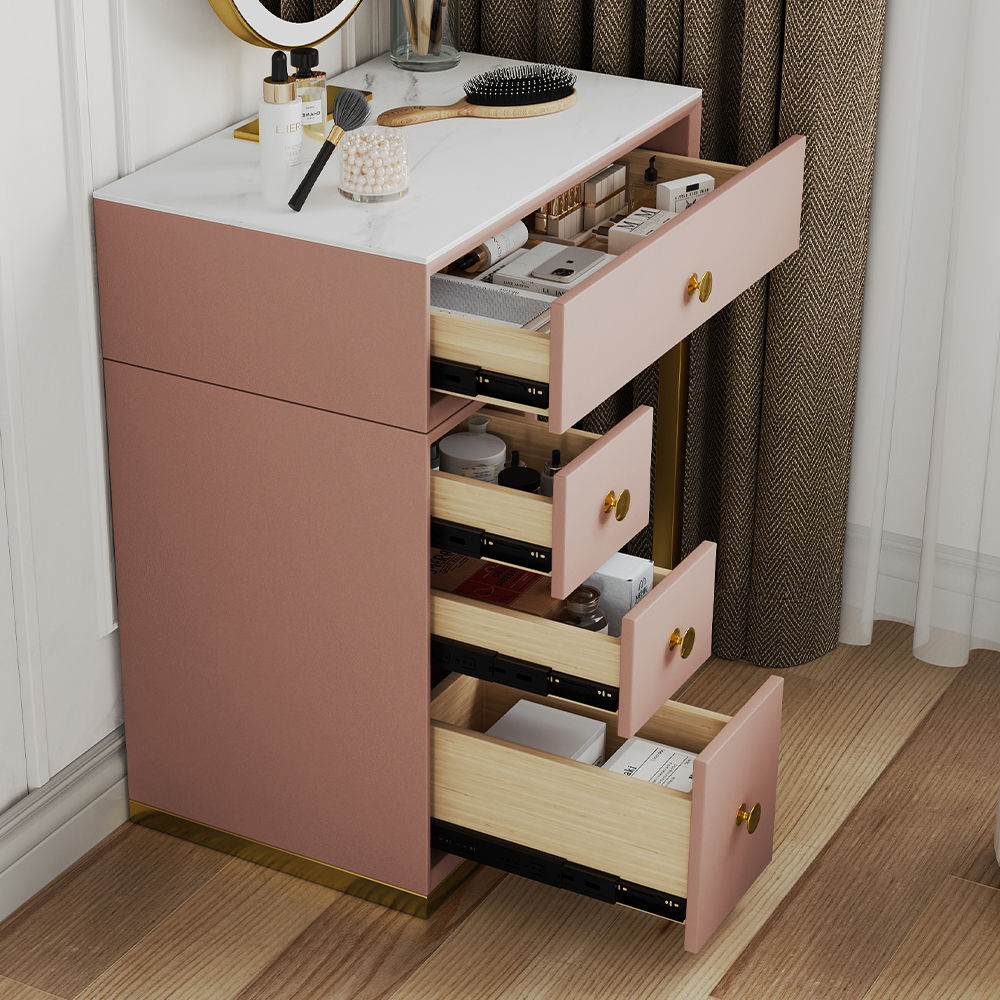 Partly Assemble Pink Matte Sintered Stone Makeup Vanities