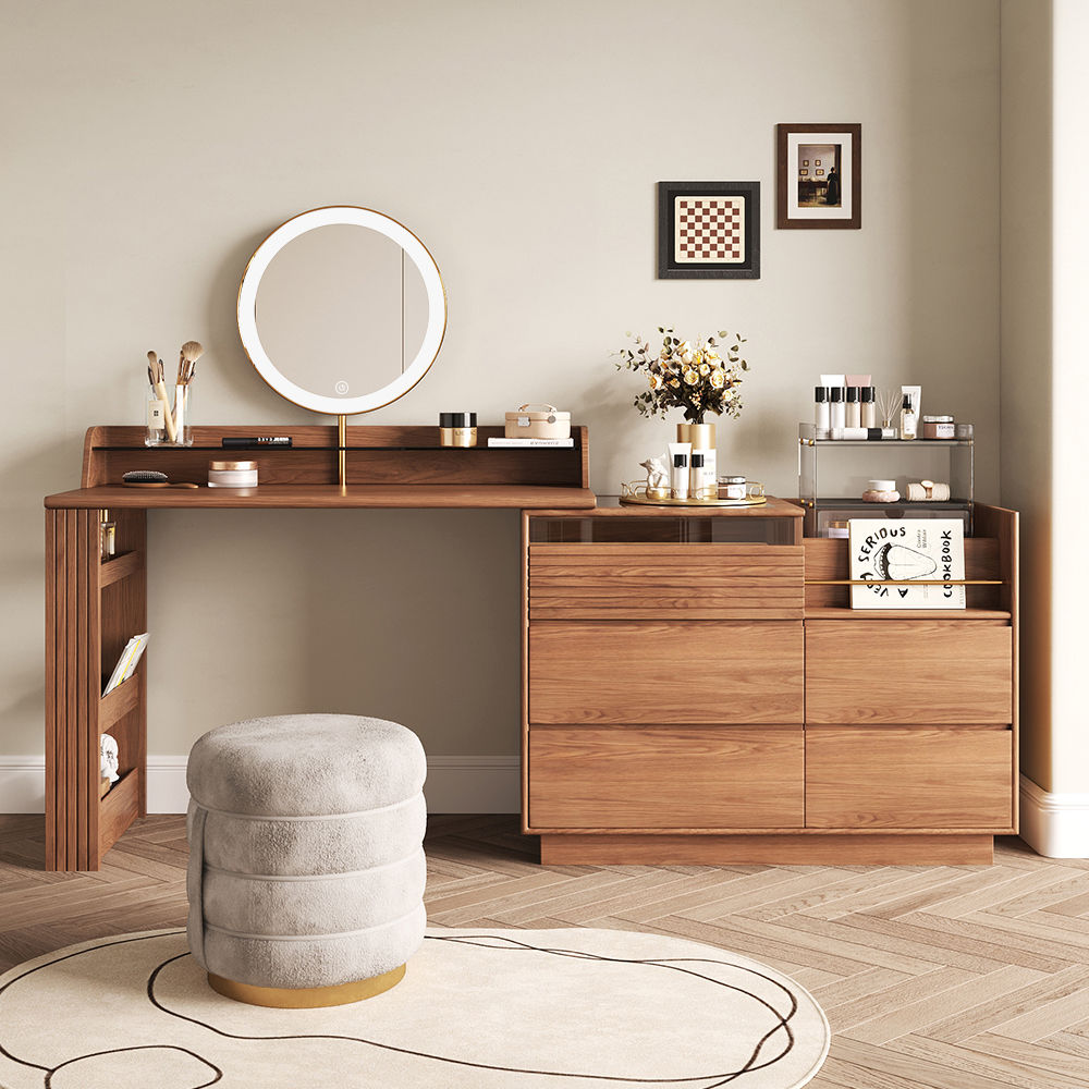 Oval Mirror Walnut MDF Makeup Vanities
