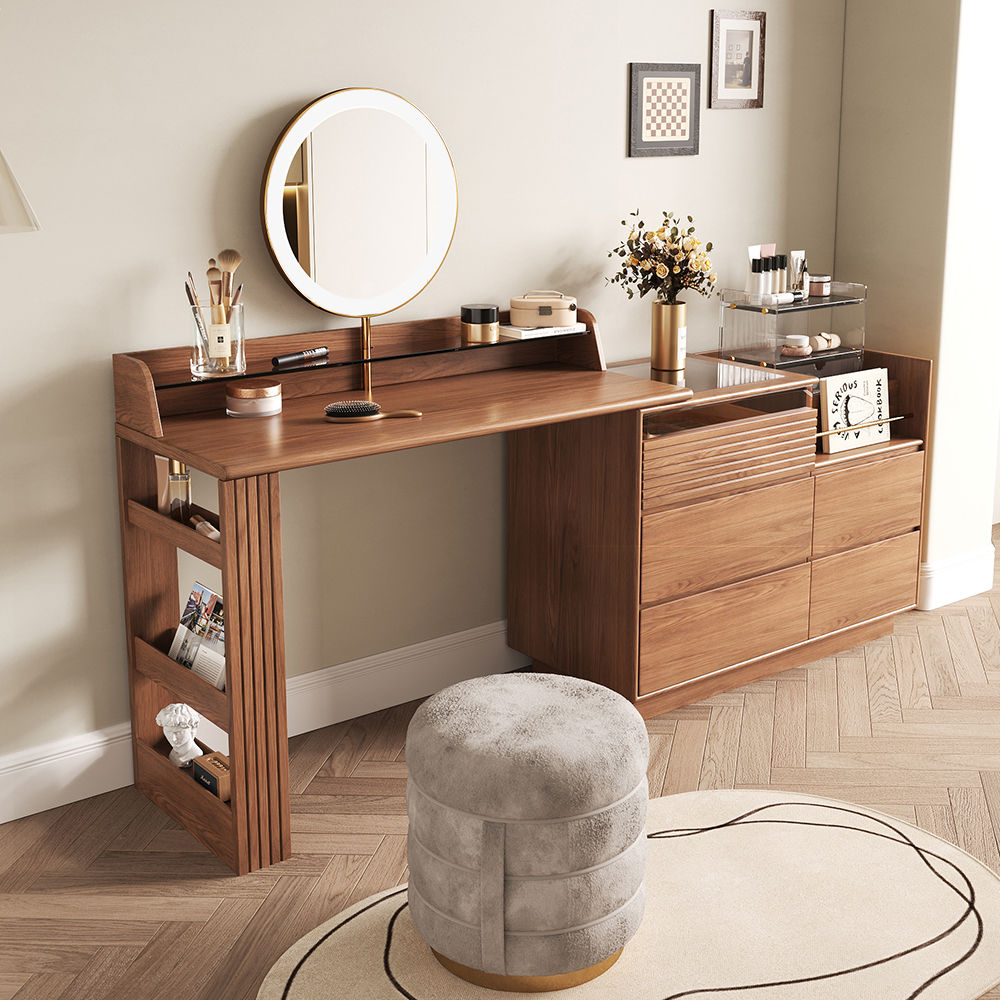 Mid Century Modern Walnut MDF Makeup Vanities