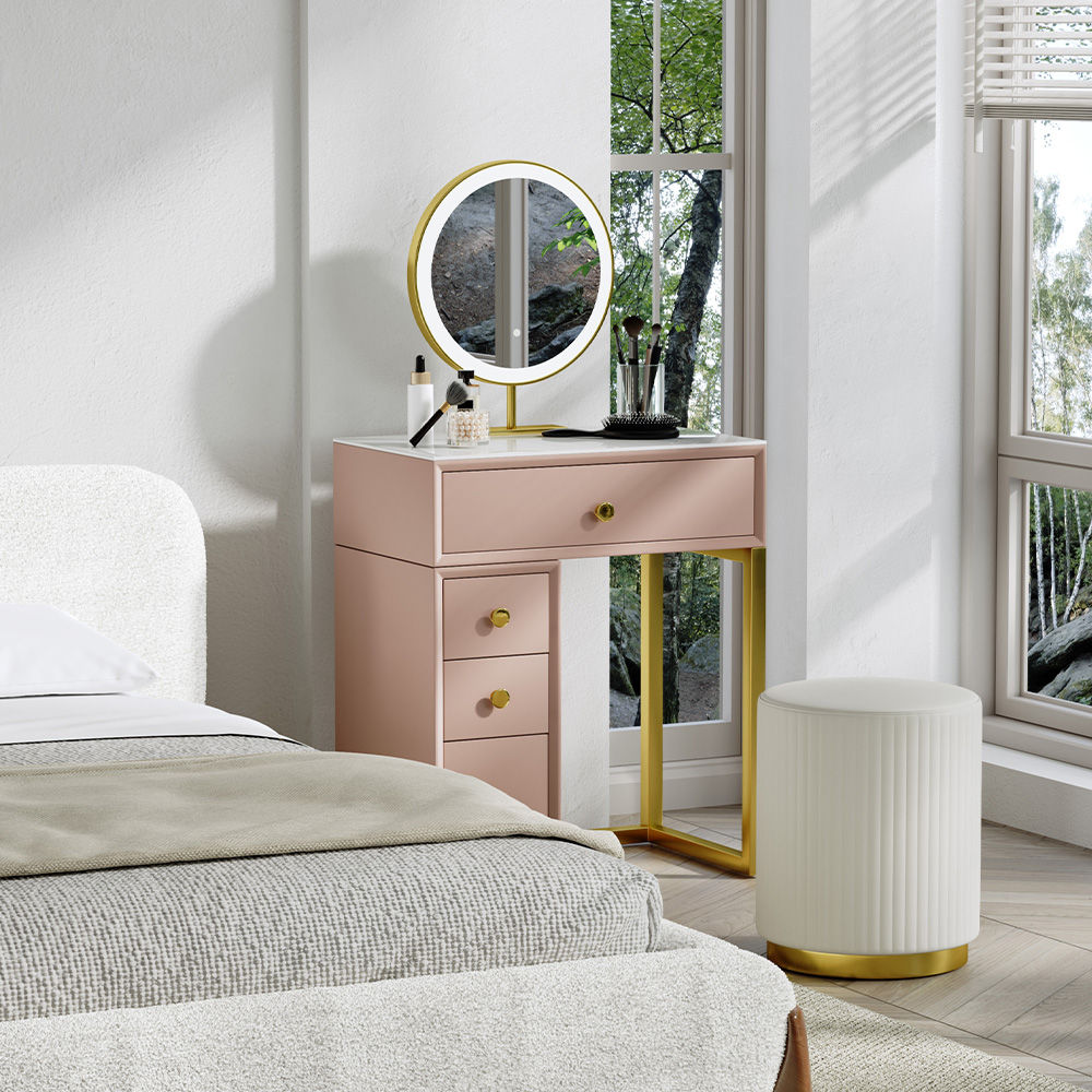 with Drawers Pink Matte Sintered Stone Makeup Vanities