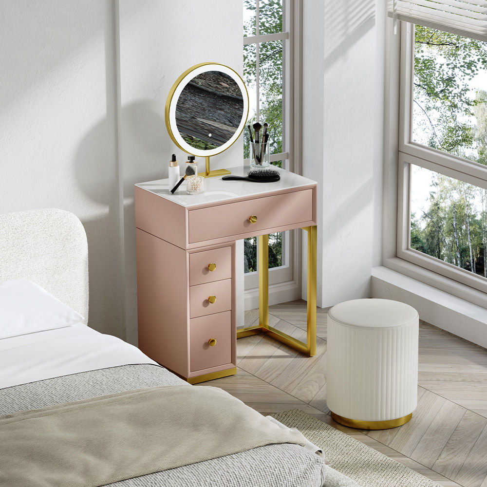 with Drawers Pink Matte Sintered Stone Makeup Vanities