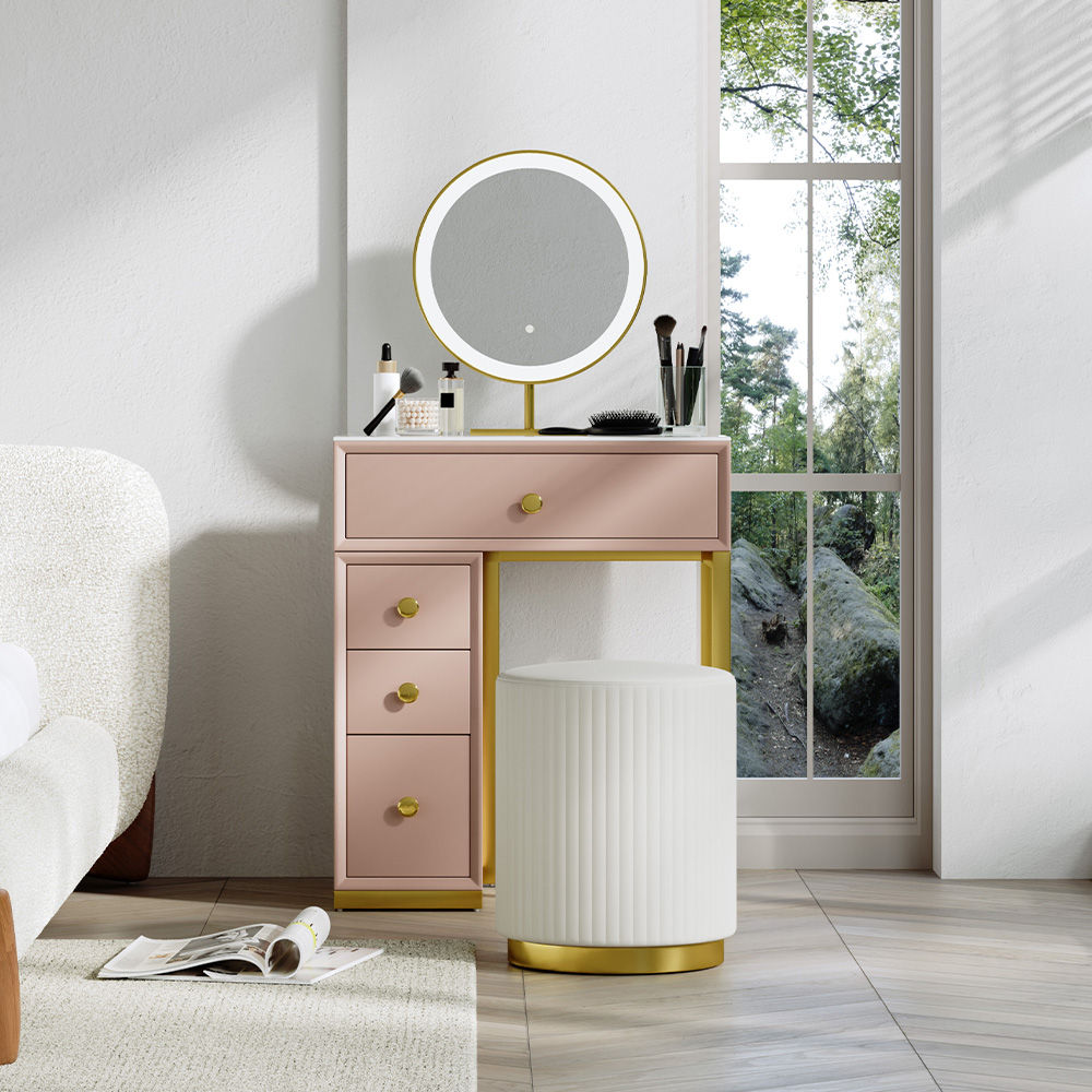 Partly Assemble Pink Matte Sintered Stone Makeup Vanities