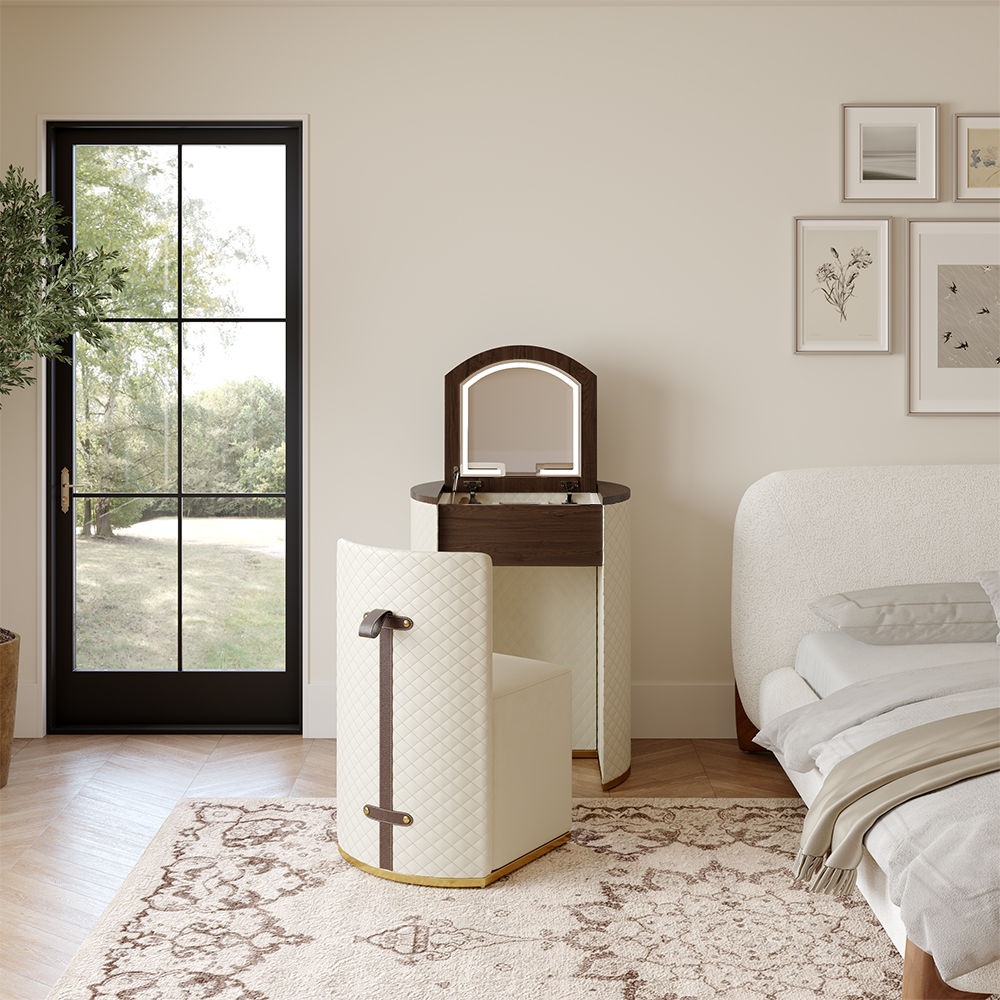 Fully Assemble Beige MDF Makeup Vanities