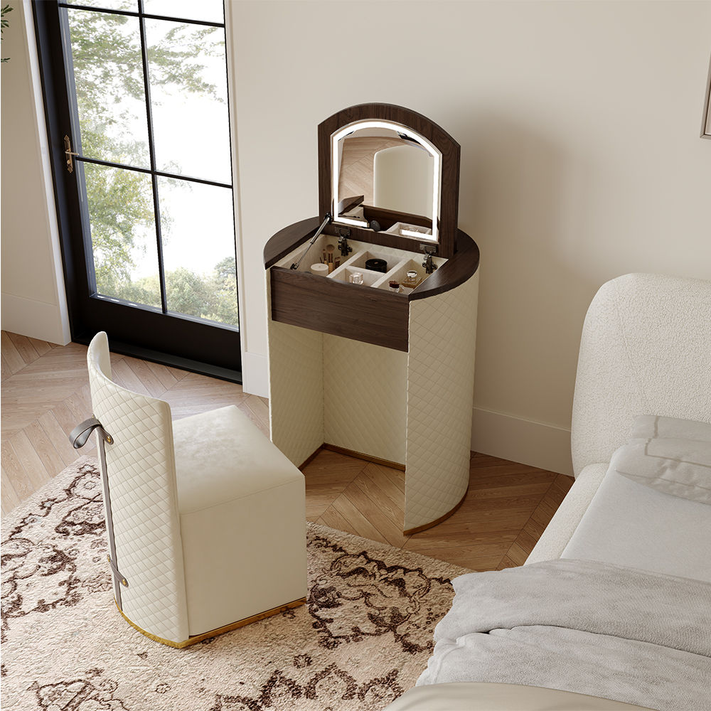 Fully Assemble Beige MDF Makeup Vanities