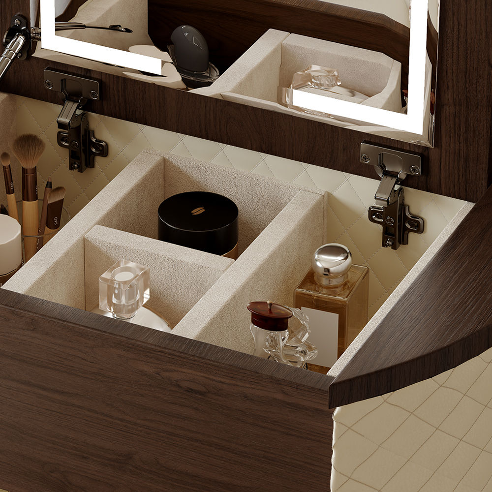 Lift top Beige MDF Makeup Vanities