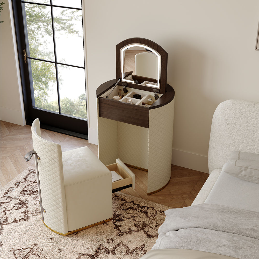 Lift top Beige MDF Makeup Vanities
