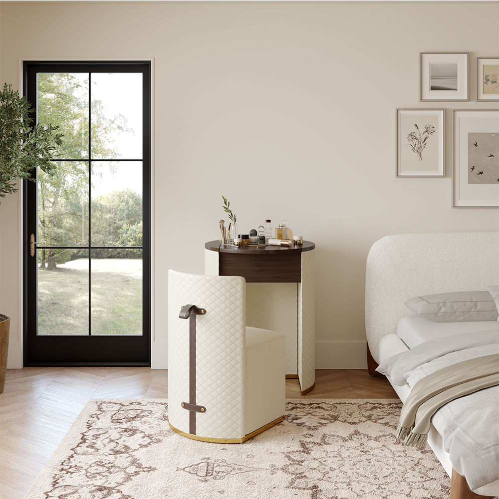 Fully Assemble Beige MDF Makeup Vanities