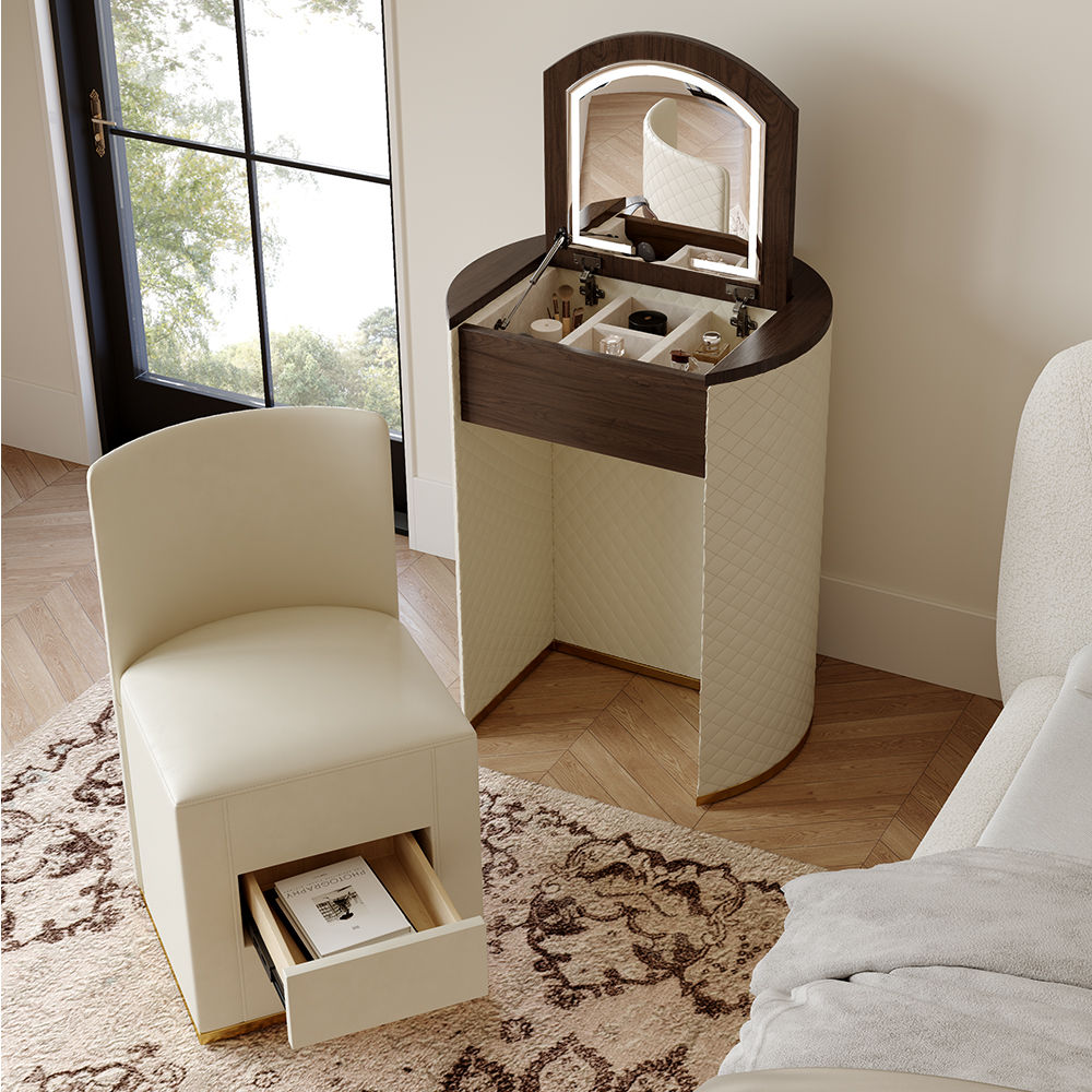 Lift top Beige MDF Makeup Vanities