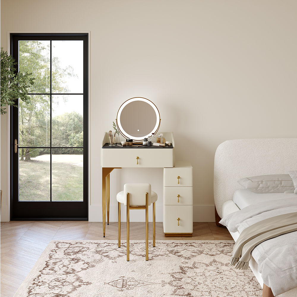 with Chairs Beige MDF Makeup Vanities