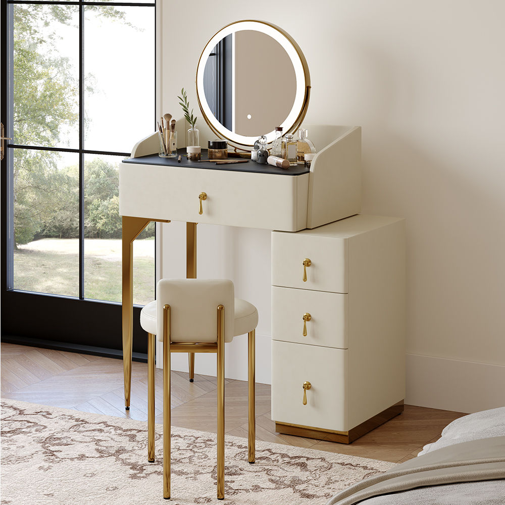 Partly Assemble Beige MDF Makeup Vanities