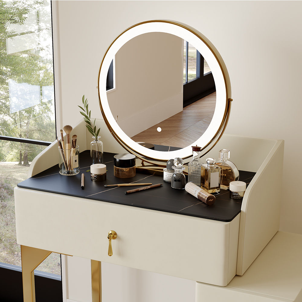 Solid Wood Beige MDF Makeup Vanities