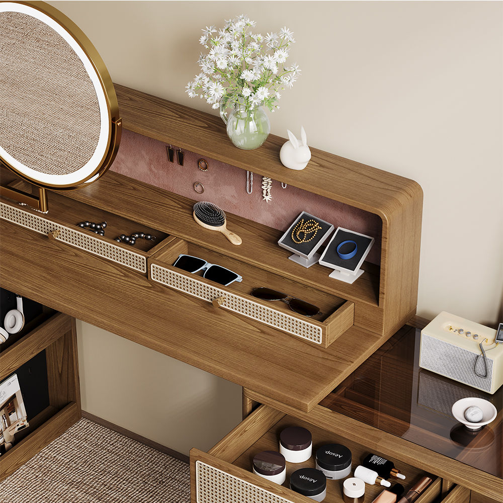 Mid Century Modern Walnut MDF Makeup Vanities