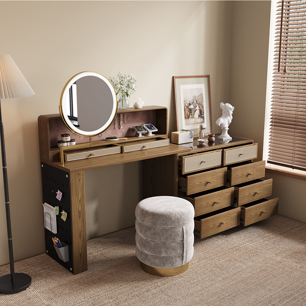 Wood Leg Walnut MDF Makeup Vanities