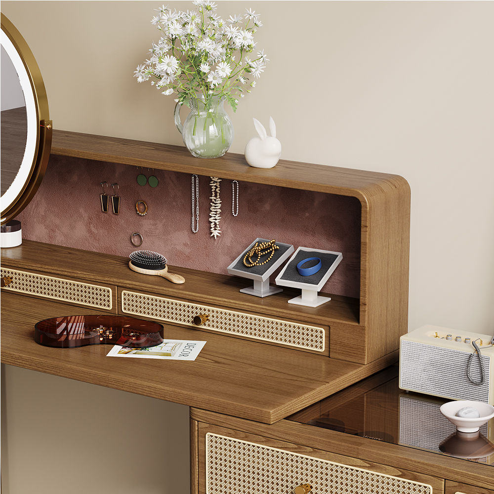 Mid Century Modern Walnut MDF Makeup Vanities