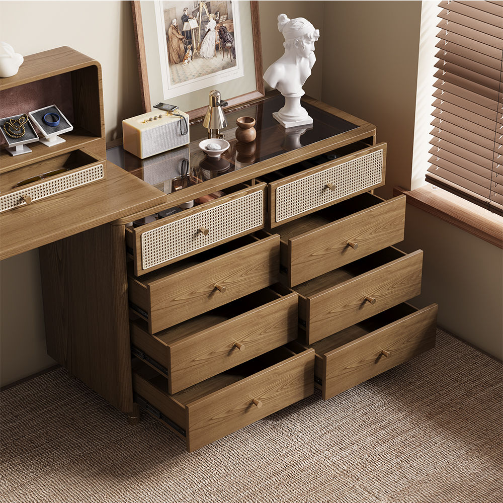 Mid Century Modern Walnut MDF Makeup Vanities