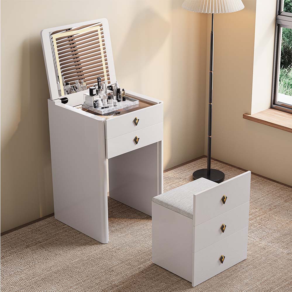 with Chairs Beige Solid Wood Makeup Vanities