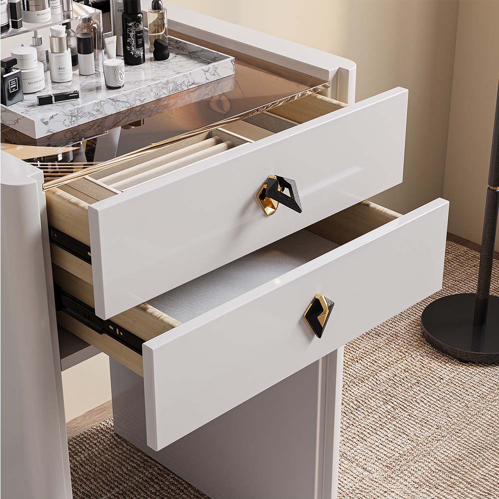 with Chairs Beige Solid Wood Makeup Vanities