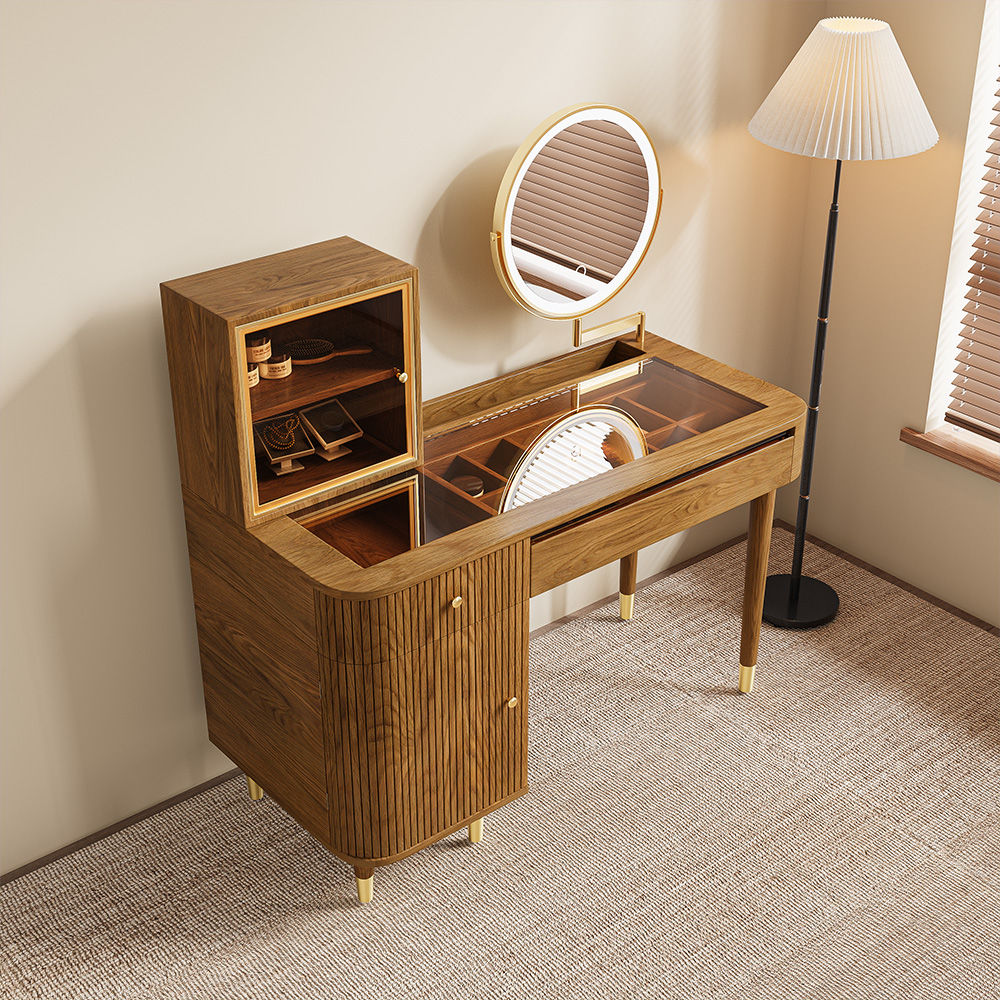 with Drawers Walnut Color MDF Makeup Vanities