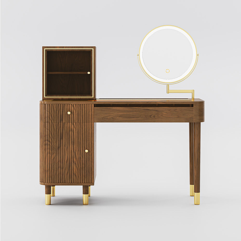 Mid Century Modern Walnut Color MDF Makeup Vanities