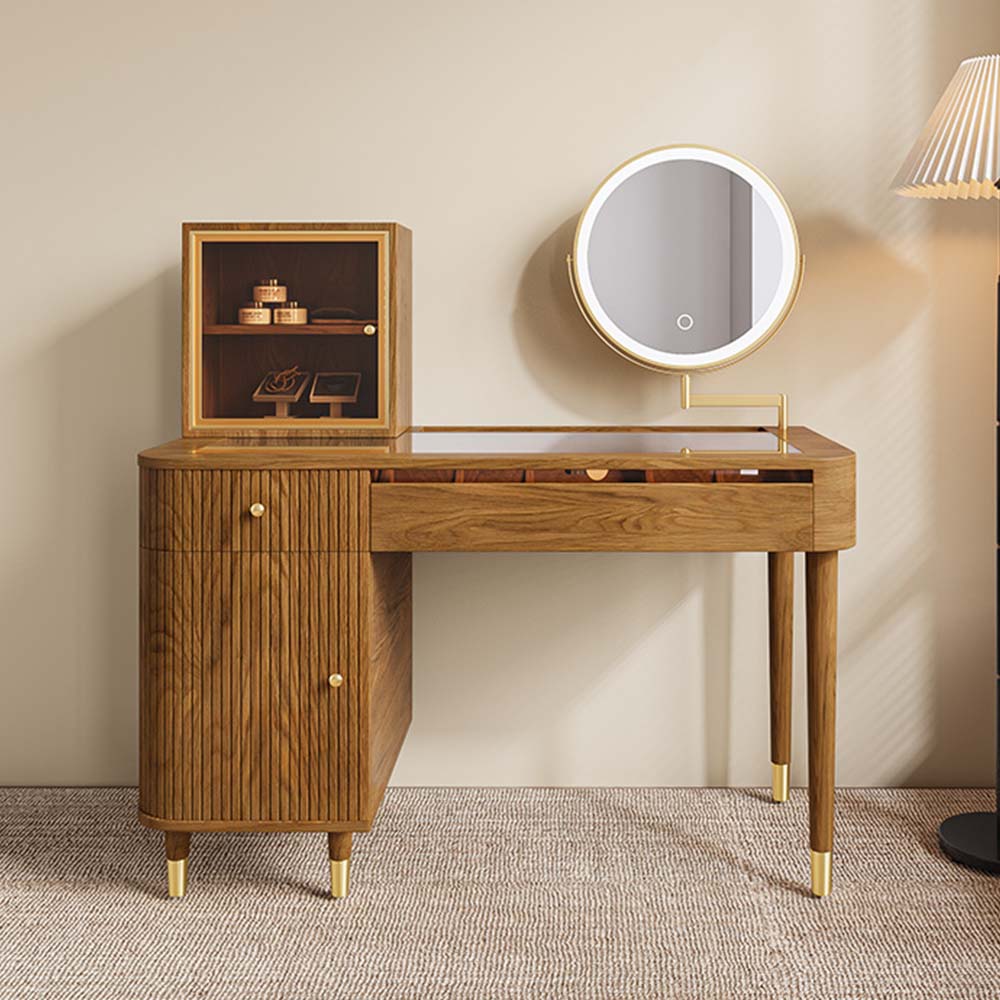 Mid Century Modern Walnut Color MDF Makeup Vanities