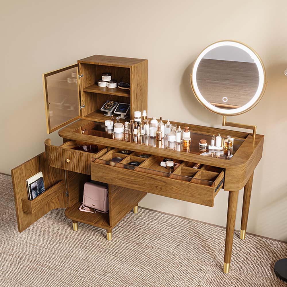 with Drawers Walnut Color MDF Makeup Vanities
