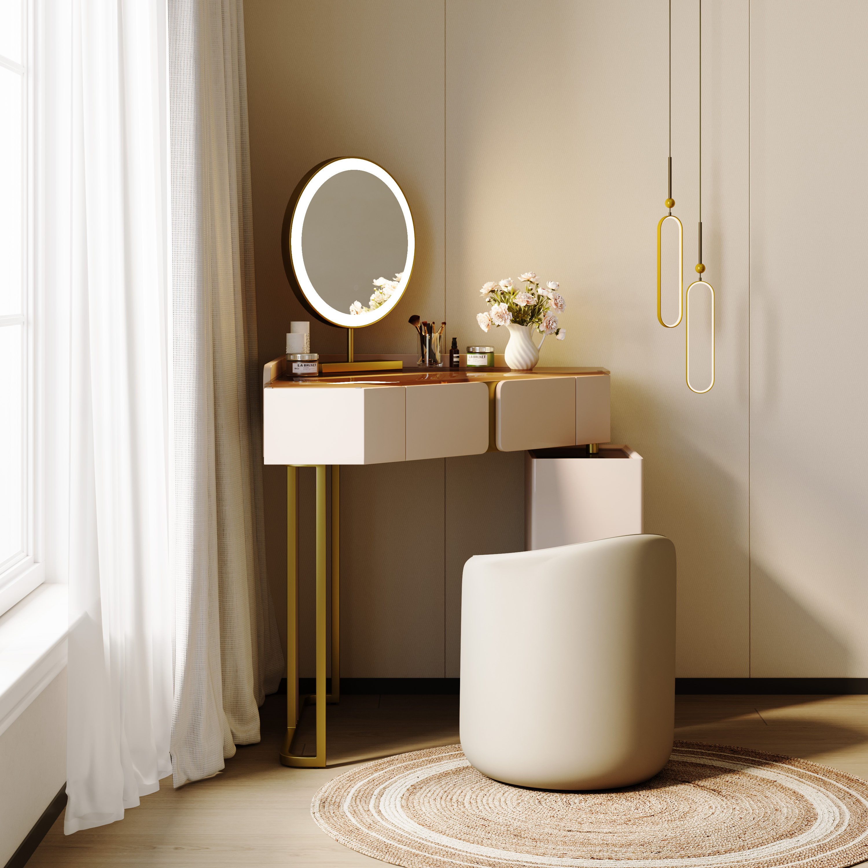 with Chairs White MDF Makeup Vanities
