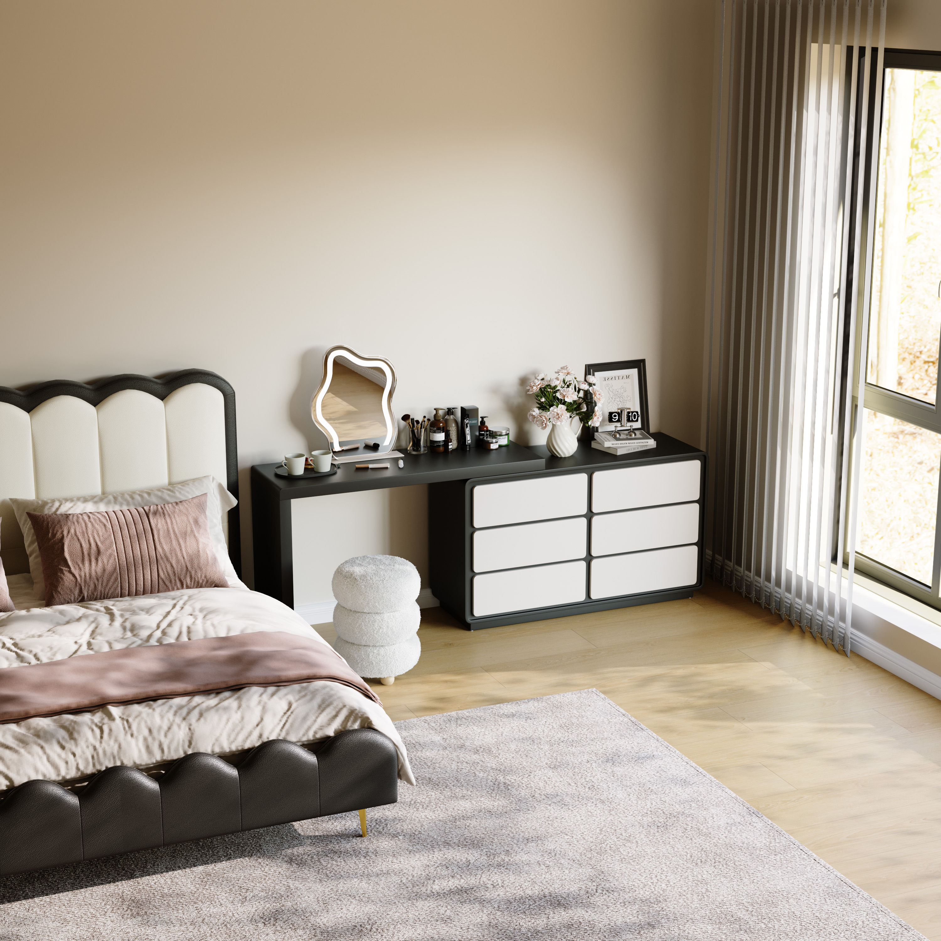 White Corduroy Makeup Vanities