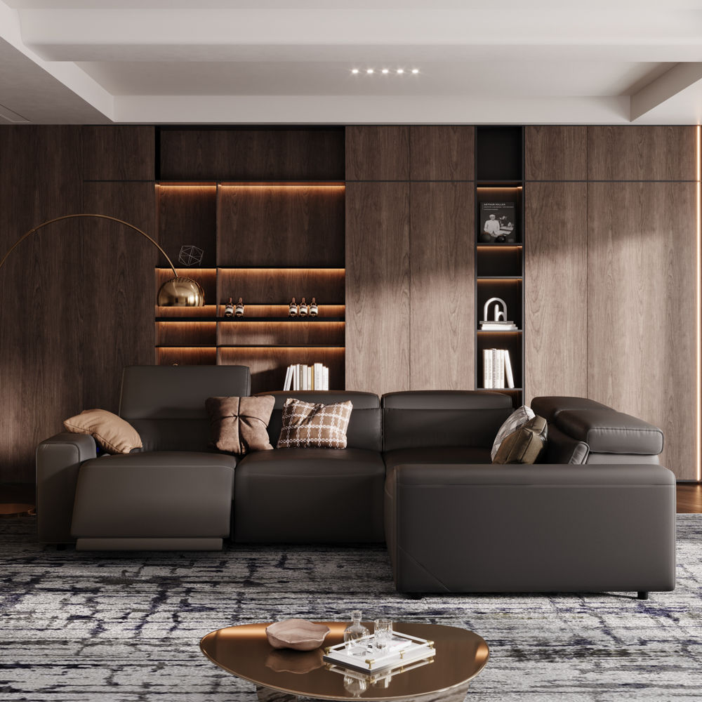 Partly Assemble Black Eco-friendly Microfiber Leather Modular Sofas