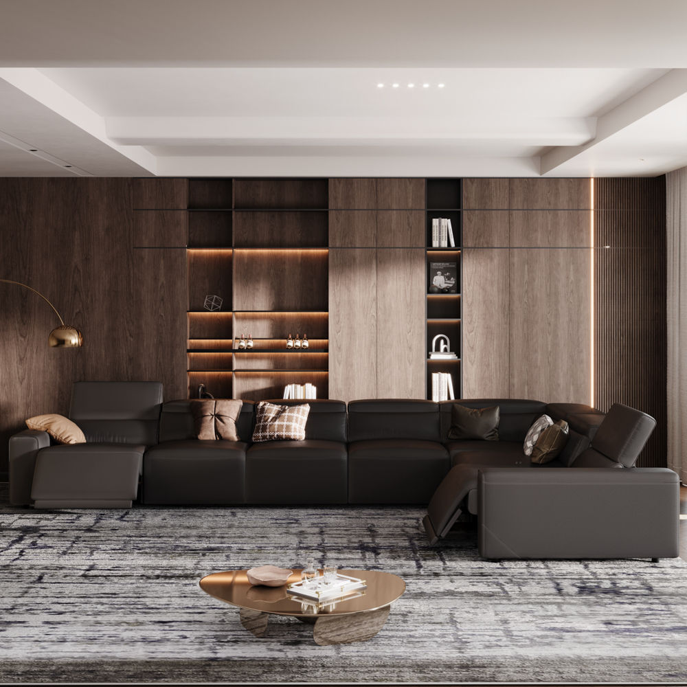 7+Seater Black Eco-friendly Microfiber Leather Modular Sofas