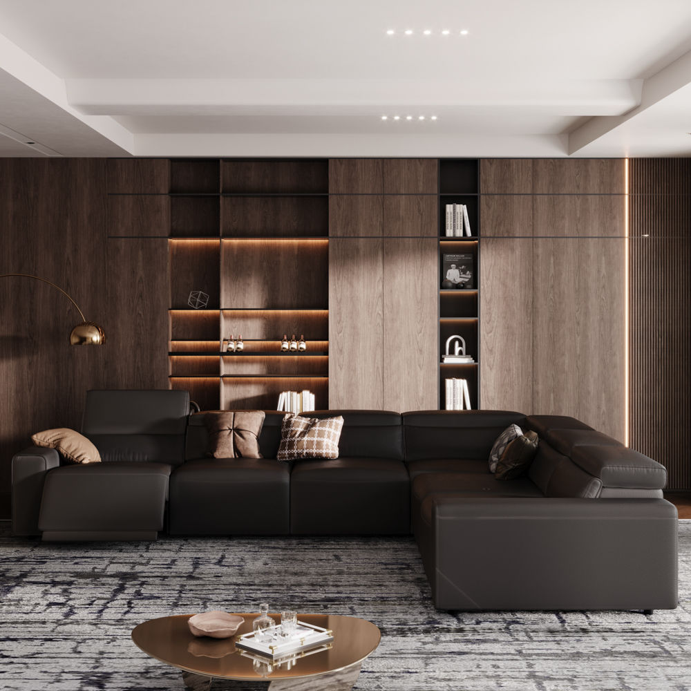 Modern Minimalist Black Eco-friendly Microfiber Leather Modular Sofas