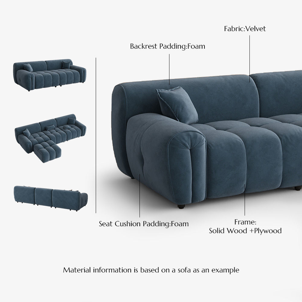 Navy Blue Velvet Fabric Modular Sofas