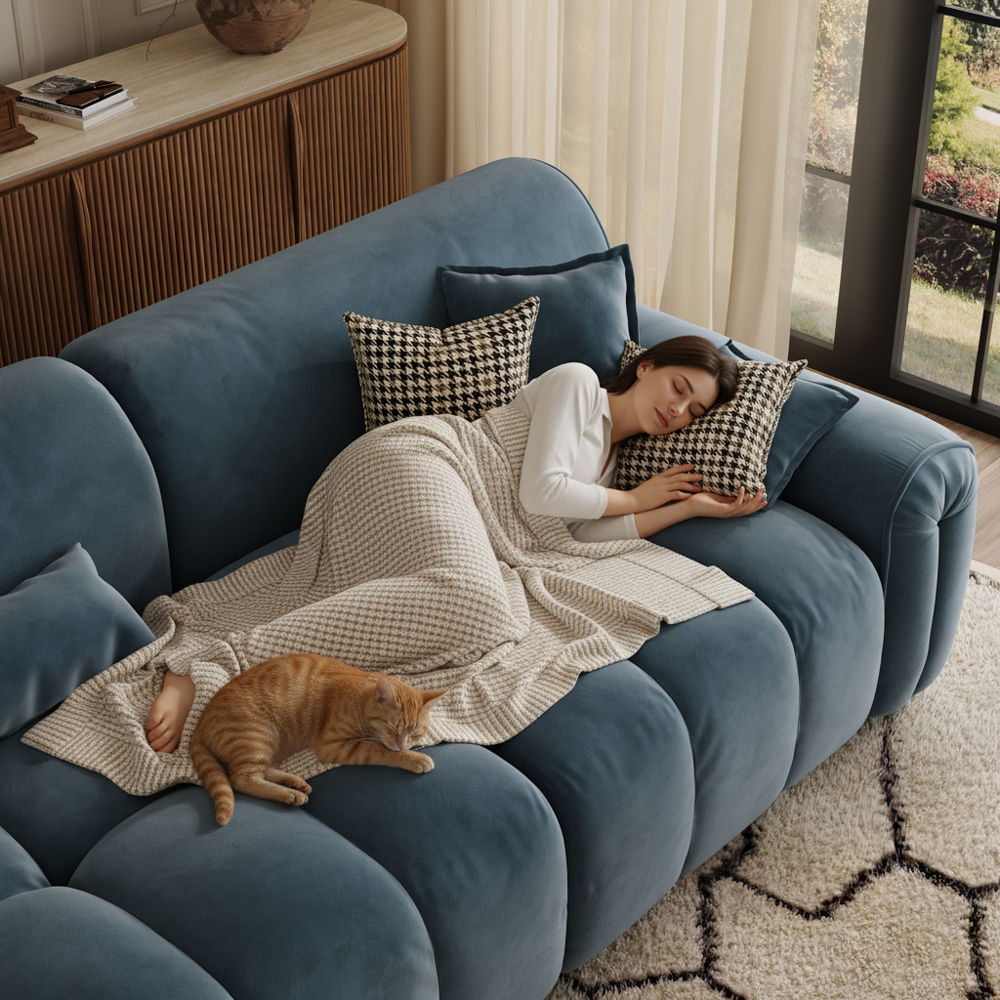 Navy Blue Velvet Fabric Modular Sofas