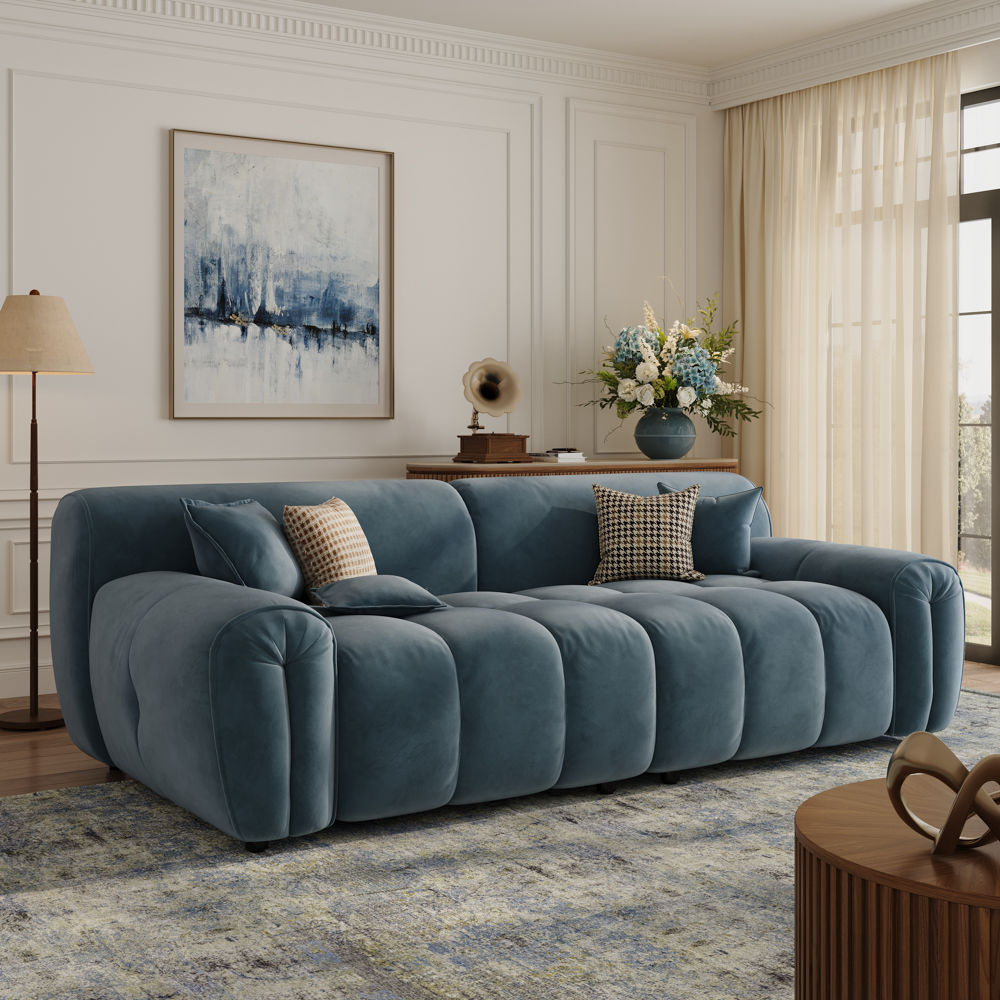 Medium Navy Blue Velvet Fabric Modular Sofas