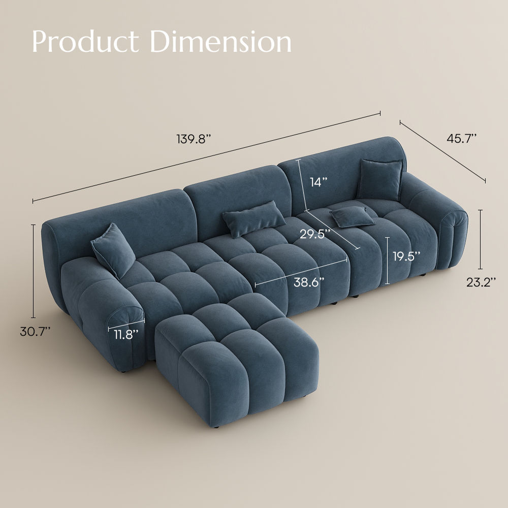 Navy Blue Velvet Fabric Modular Sofas