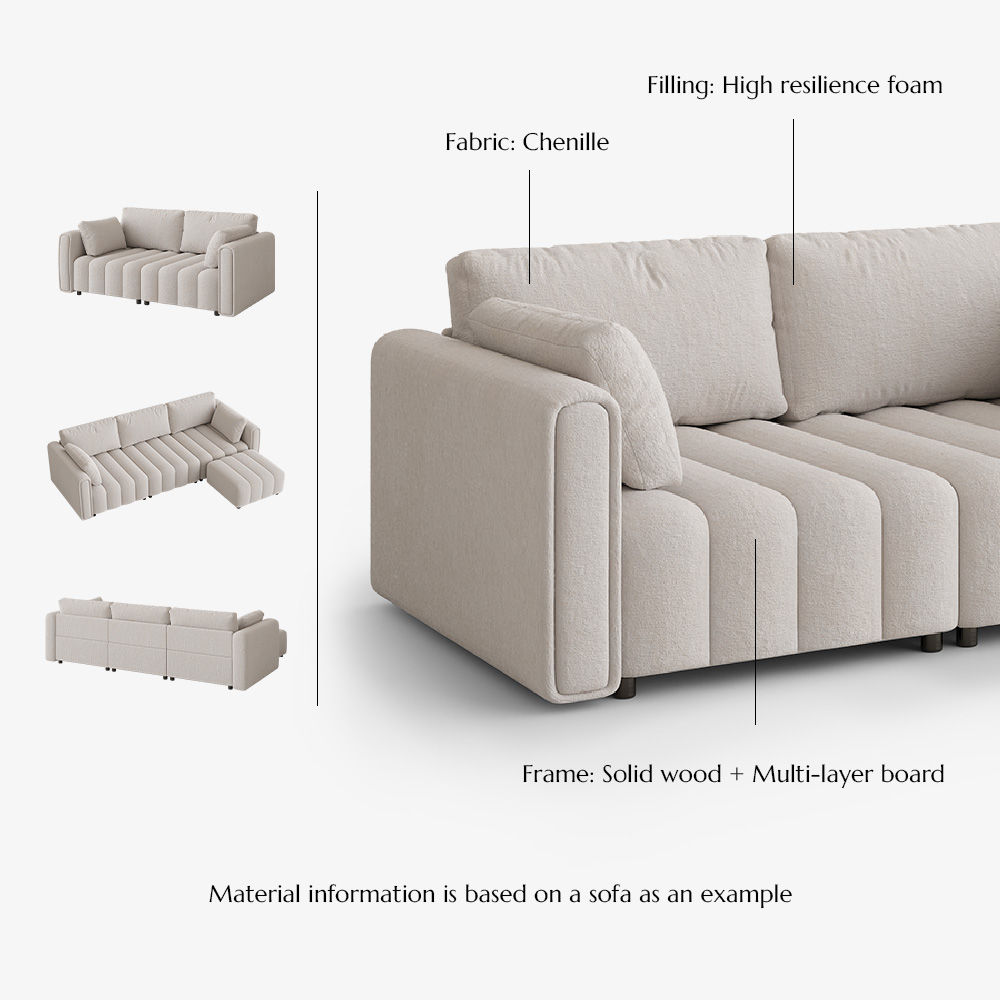 Living Room Beige Chenille Modular Sofas