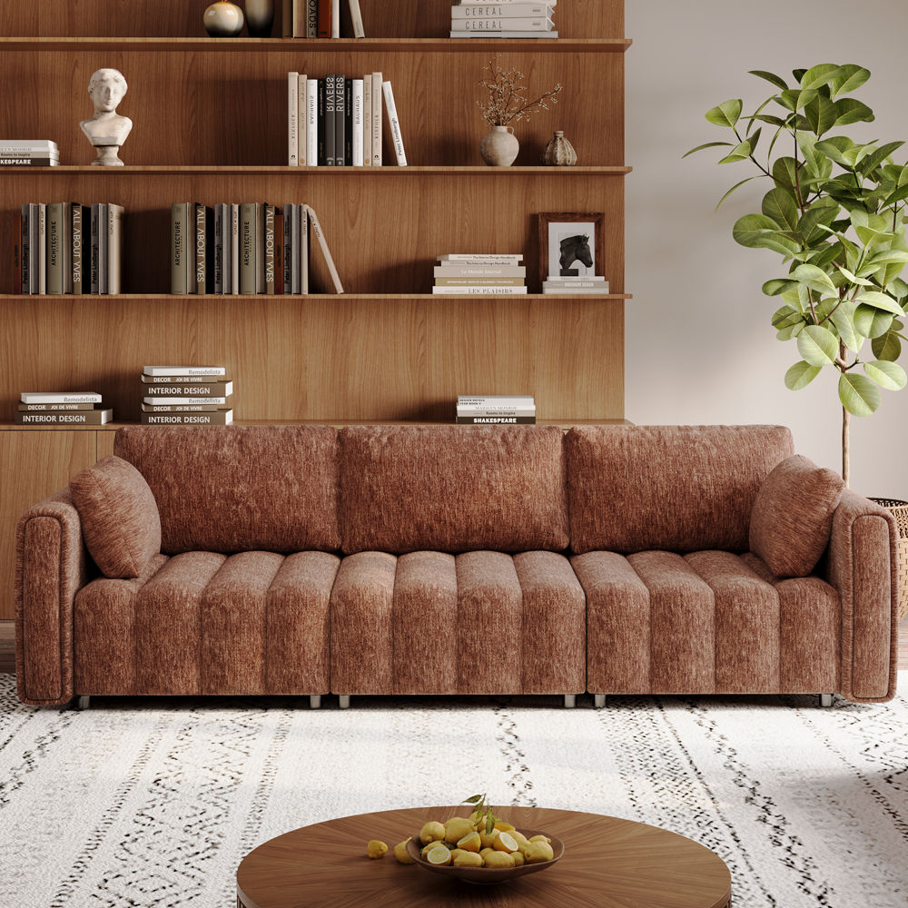 3-4 Seater Brown Chenille Modular Sofas