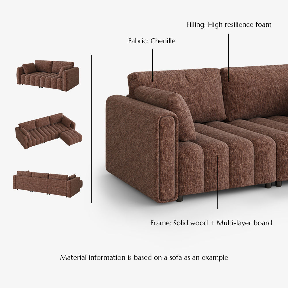 3-4 Seater Brown Chenille Modular Sofas