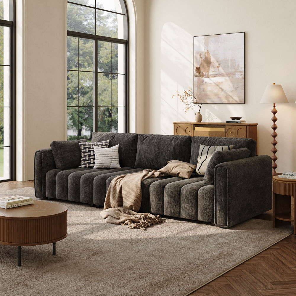 Pure Color Black Chenille Modular Sofas