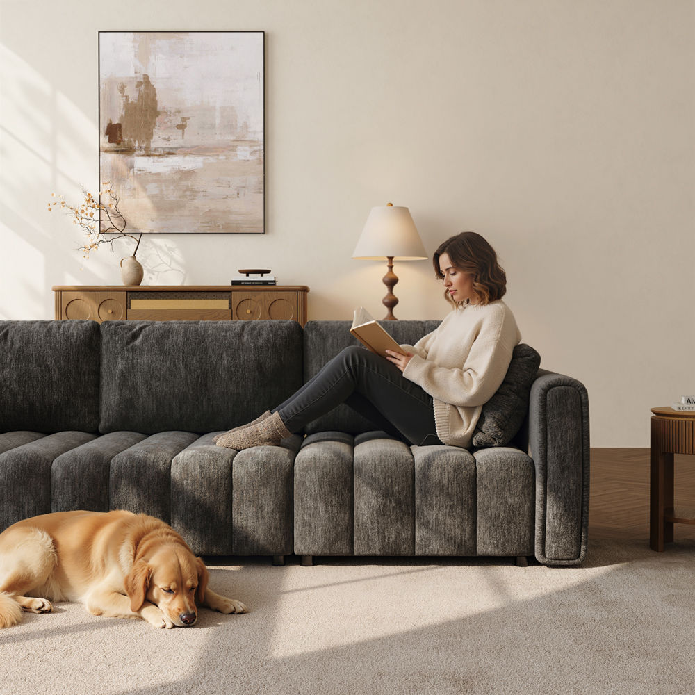 3-4 Seater Black Chenille Modular Sofas