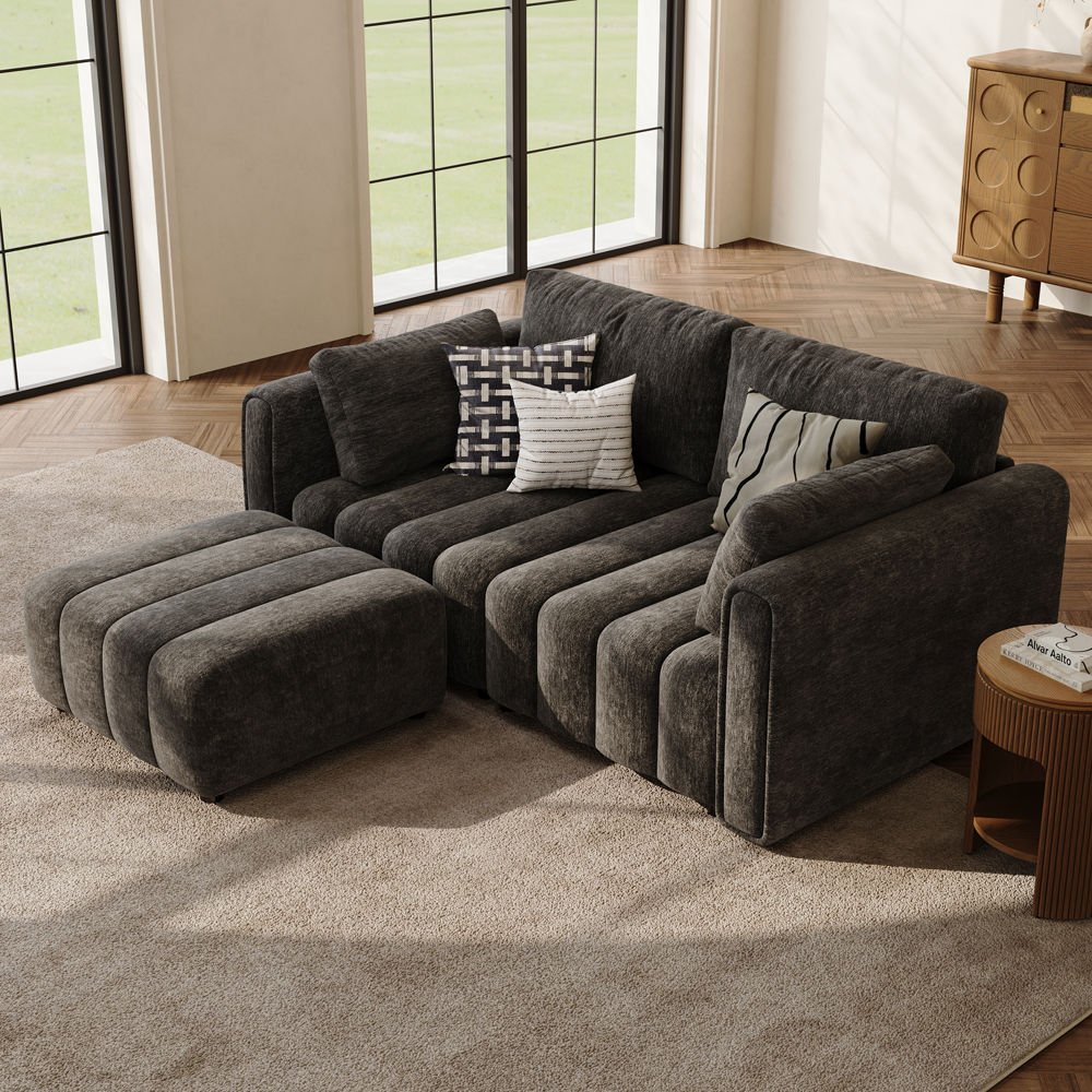 Black Chenille Modular Sofas