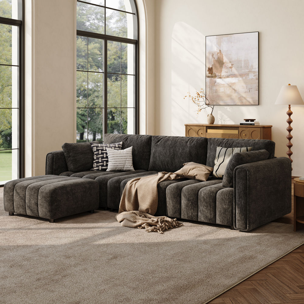 Black Chenille Modular Sofas