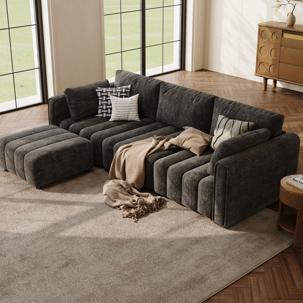 Black Chenille Modular Sofas